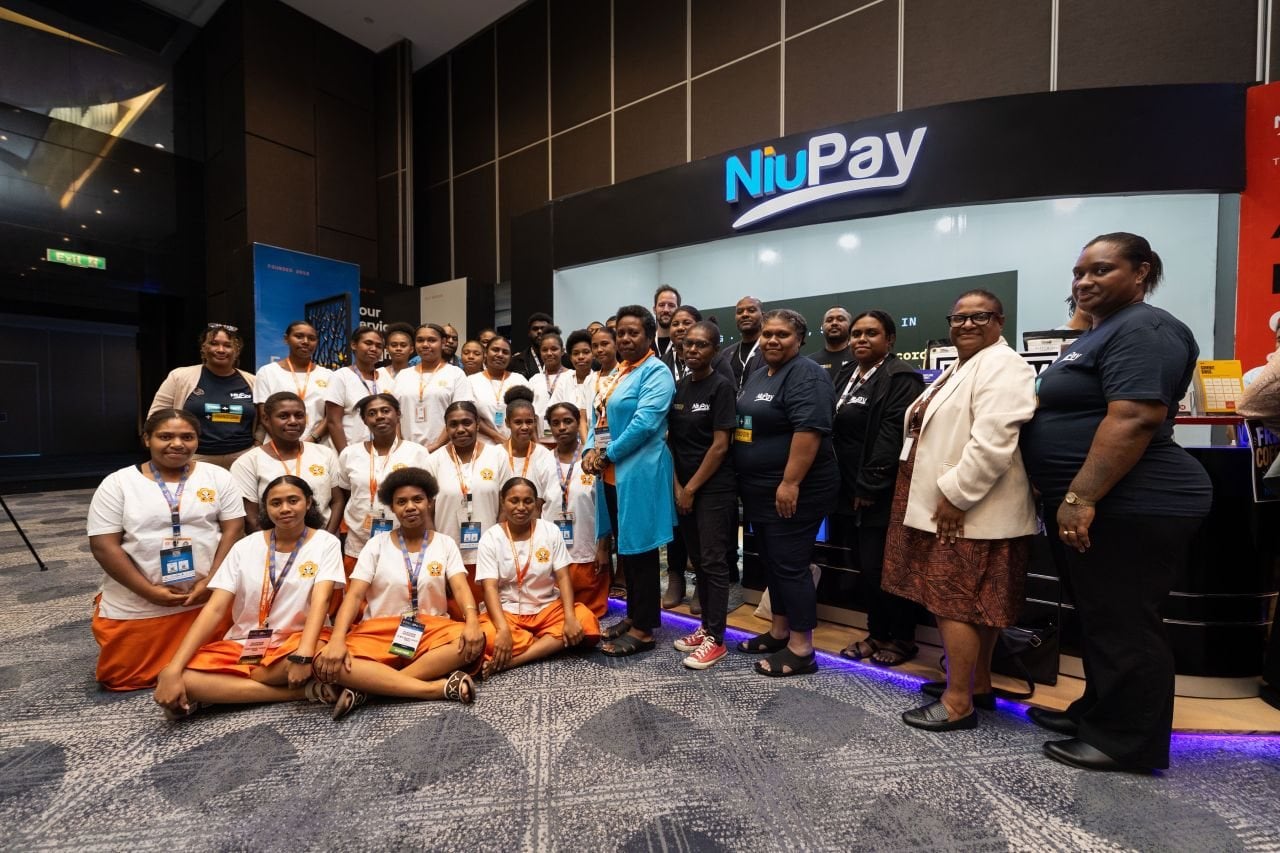Marianville Secondary School students with the NiuPay team at the NiuPay stand at DTS26