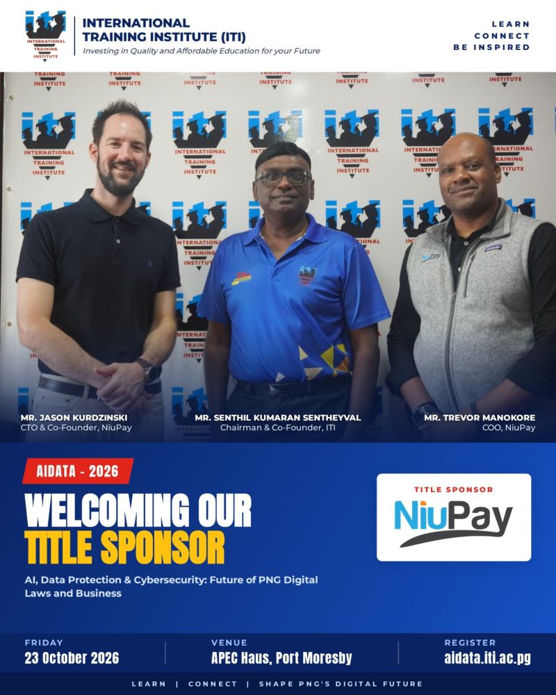 International Training Institute announcement welcoming NiuPay as title sponsor of AI-DATA 2026