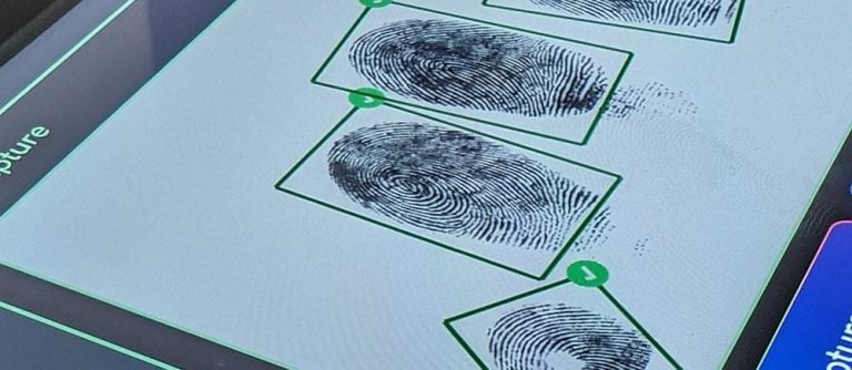 Fingerprints captured on a biometric enrolment screen
