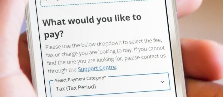 A government payment form open on a mobile phone